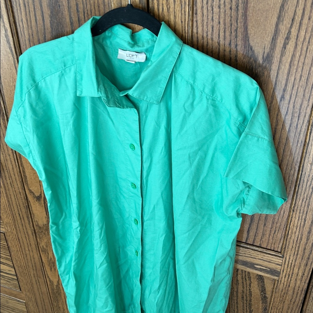 Loft Cotton Button Down shirt dress Showgirl Mint Sea Green casual coastal Small - Picture 2 of 5